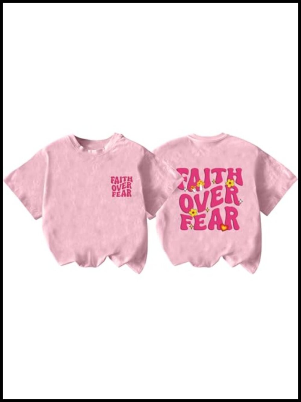 Girls Faith Over Fear Christian T-Shirt Cotton Blend Crew Neck